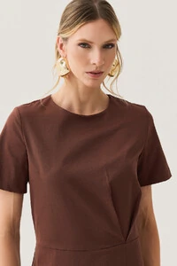 Vestido Midi Assimétrico Cintura Prega