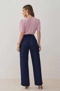 Pantalona Slim Risca de Giz Botões Gold