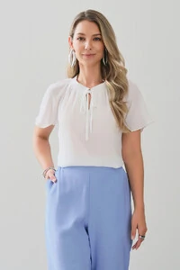 Blusa Manga Raglan Decote Lastex Laço