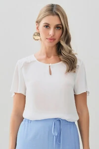 Blusa Decote Gota Vazado Mini Botão Ombro Babadinho