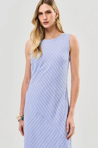 Vestido Midi Regata Assimétrica Listrado Um Ombro Torcido