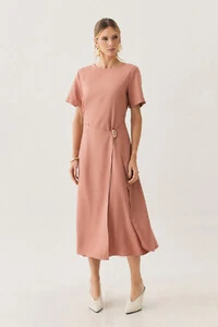 Vestido Midi de Alfaiataria Assimétrico Transpassado Pregas Gold