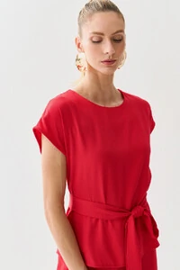 Conjunto de Blusa Manga Morcego Cinto e Calça Reta