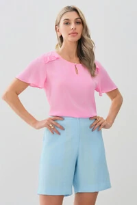 Blusa Decote Gota Vazado Mini Botão Ombro Babadinho