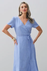Vestido Midi Transpassado Camada Laço