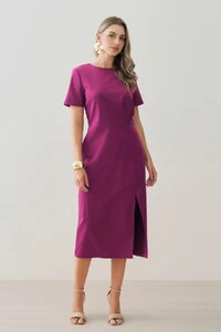 Vestido Midi Assimétrico Cintura Prega