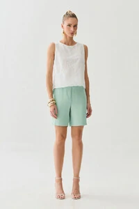 Regata de Algodão Bordado Folhagem Barrada