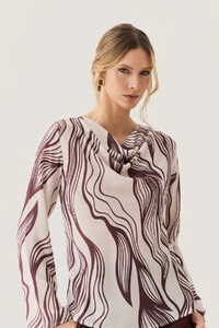 Blusa Abstrata Manga Longa Flare Decote Drapeado (cópia)