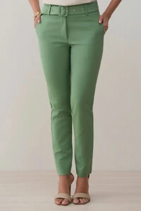 Calça Cigarrete Double Cinto Fivela Forrada Ilhós