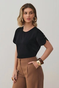 Blusa Manga Pregas Botões Brilho Triple