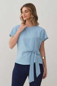 Blusa Manga Morcego Evasê Cinto Embutido
