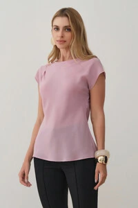 Blusa Assimétrica Drapeada Manga Morcego Ombro Esquerdo Pregas Double
