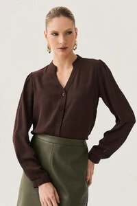 Camisa Manga Longa Punho Gola Baixa Decote v