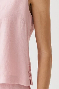 Conjunto de Blusa Regata Decote V Lateral Mini Botões Triple e Calça Reta