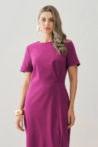 Vestido Midi Assimétrico Cintura Prega