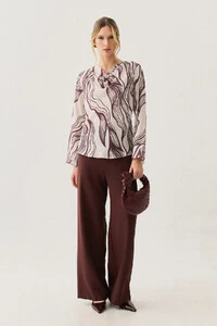 Blusa Abstrata Manga Longa Flare Decote Drapeado (cópia)