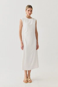 Vestido Midi Regata Assimétrica Decote Pregas Gold
