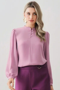 Blusa Manga Longa Punho Gola Baixa Mini Botões Triple