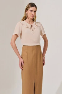 Blusa Decote Vazado Babado Double Laço