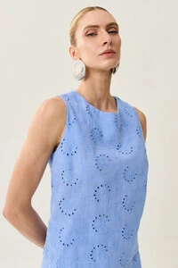 Conjunto de Laise de Algodão de Blusa regata Crop e Calça Reta