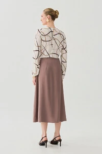 Blusa Abstrata Manga Longa Decote Pregas