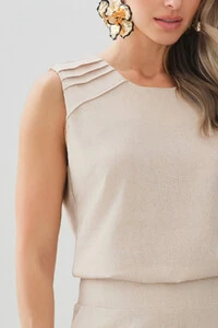 Conjunto de Linho de Blusa Regata Ombro Pregas e Shorts