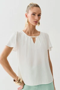 Blusa Decote Vazado Pregas Gold Double
