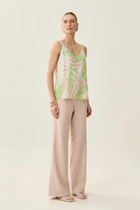 Blusa de Alça Cordão Folhagem Decote V