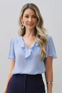 Blusa Manga Evasé Decote V Babado
