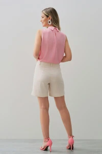 Shorts de Linho Botões Forrados Double