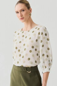 Blusa Poa Manga 3/4 Elástico Pregas