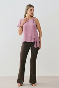 Blusa Assimétrica Dupla Transpassada Um Ombro Só Laço