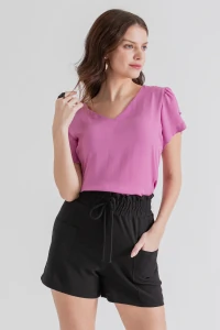 Blusa manga aberta botão forrado