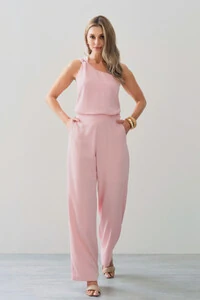 Conjunto de Blusa Regata Assimétrica Um Ombro Só Torcido e Calça Reta