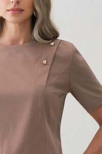 Conjunto de Alfaiataria de Blusa Crop Assimétrica Ombro Esquerdo Prega Gold Double e Calça Reta