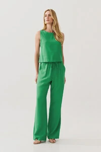 Conjunto de Blusa Regata Crop Pence e Calça Reta Cintura Elástico Laço