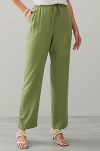 Calça Reta Cintura Elástico Laço