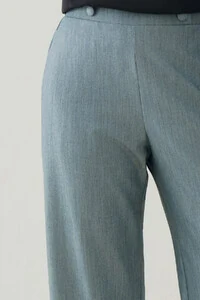 Calça Reta de Alfaiataria Cintura Elástico Botões Forrados Double