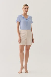 Blusa Decote V Babado Laço