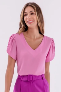 Blusa manga aberta botão forrado