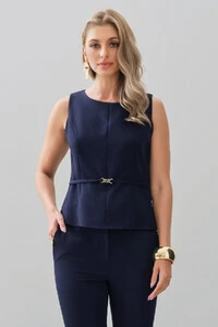 Conjunto de Alfaiataria de Blusa Regata Recorte Cinto Gold e Calça Reta