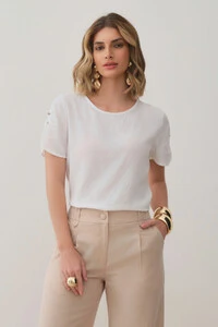 Blusa Manga Pregas Botões Brilho Triple