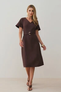 Vestsido Midi Decote V Cinto Fivela Gold