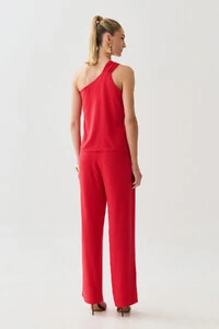 Conjunto de Blusa Regata Assimétrica Um Ombro Só Torcido e Calça Reta