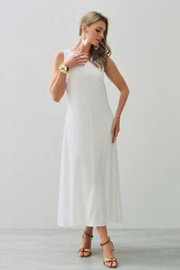 Vestido Midi Regata de Linho Recorte