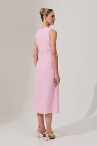 Vestido Midi Regata de Alfaiataria Recortes Cinto Fivela Forrada Fenda Frontal