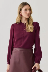 Blusa Manga Longa Punho Gola Baixa Mini Botões Triple