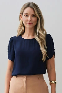 Blusa Manga Mini Botões Forrados Triple