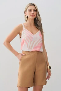 Blusa de Alça Cordão Folhagem Decote V