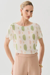 Blusa Abstrata Decote Canoa